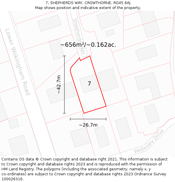 7, SHEPHERDS WAY, CROWTHORNE, RG45 6AJ: Plot and title map