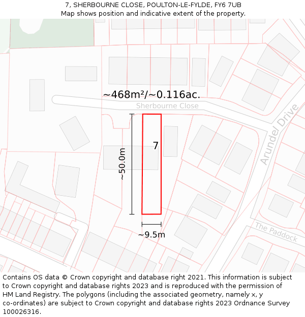 7, SHERBOURNE CLOSE, POULTON-LE-FYLDE, FY6 7UB: Plot and title map