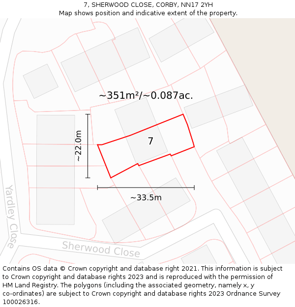 7, SHERWOOD CLOSE, CORBY, NN17 2YH: Plot and title map