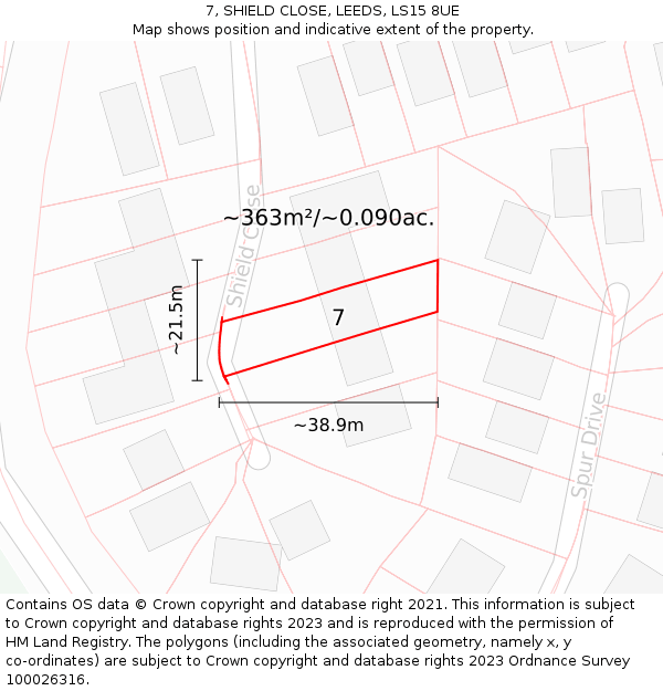 7, SHIELD CLOSE, LEEDS, LS15 8UE: Plot and title map