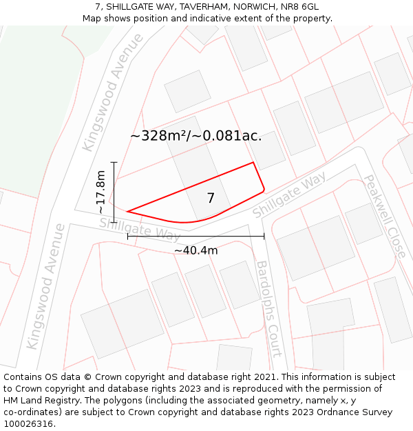 7, SHILLGATE WAY, TAVERHAM, NORWICH, NR8 6GL: Plot and title map