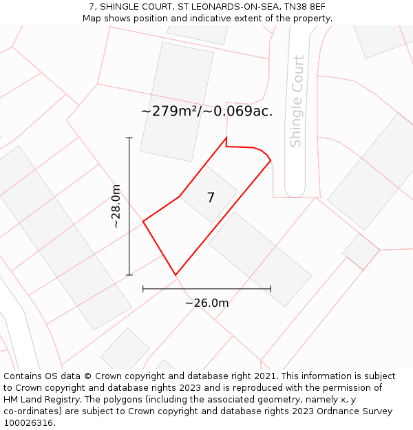 7, SHINGLE COURT, ST LEONARDS-ON-SEA, TN38 8EF: Plot and title map