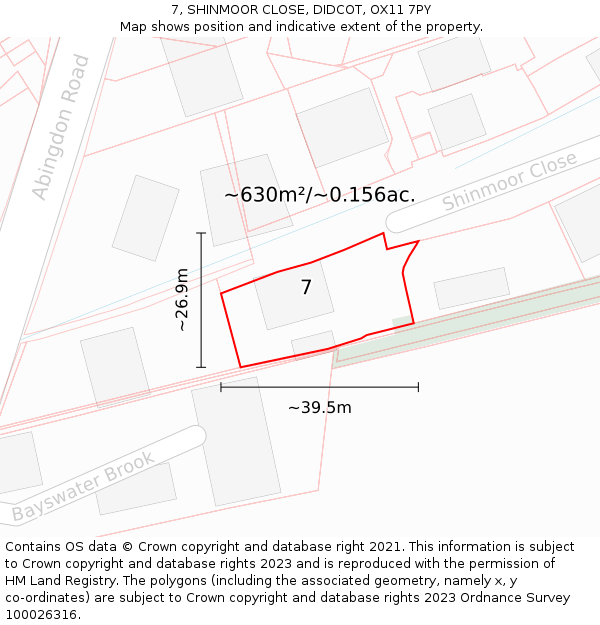 7, SHINMOOR CLOSE, DIDCOT, OX11 7PY: Plot and title map