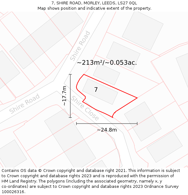 7, SHIRE ROAD, MORLEY, LEEDS, LS27 0QL: Plot and title map