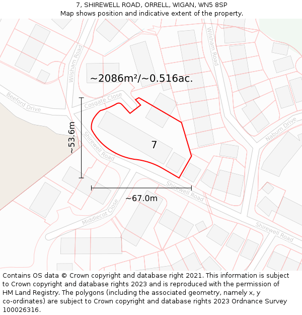 7, SHIREWELL ROAD, ORRELL, WIGAN, WN5 8SP: Plot and title map