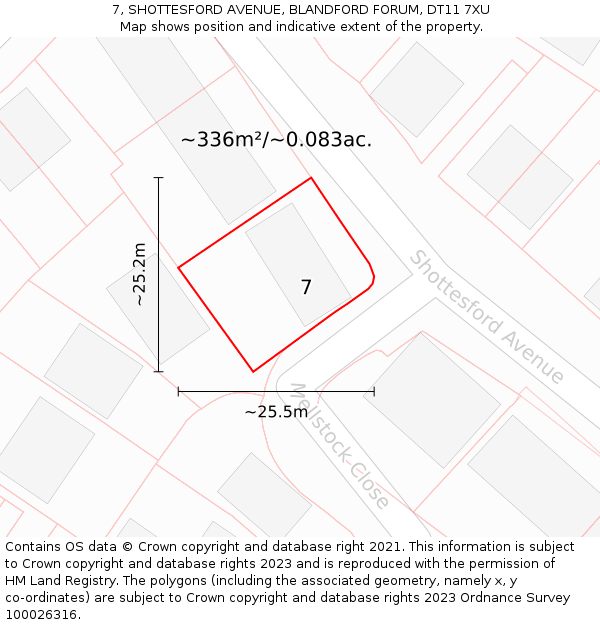 7, SHOTTESFORD AVENUE, BLANDFORD FORUM, DT11 7XU: Plot and title map