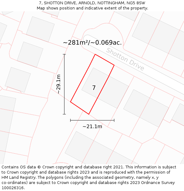 7, SHOTTON DRIVE, ARNOLD, NOTTINGHAM, NG5 8SW: Plot and title map