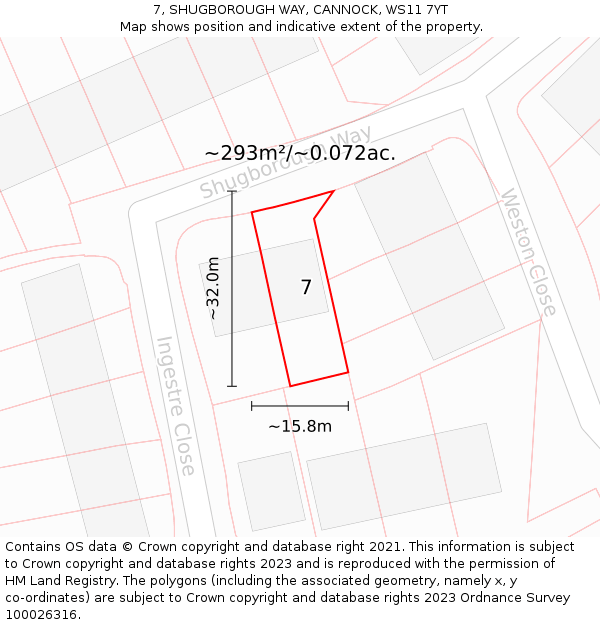 7, SHUGBOROUGH WAY, CANNOCK, WS11 7YT: Plot and title map