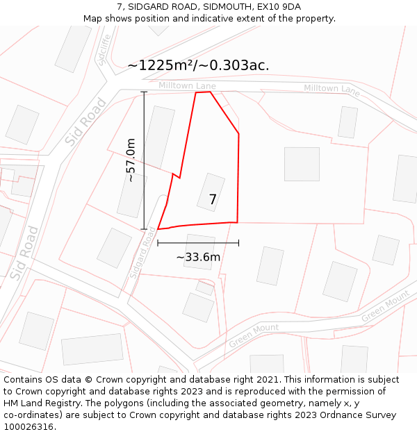 7, SIDGARD ROAD, SIDMOUTH, EX10 9DA: Plot and title map