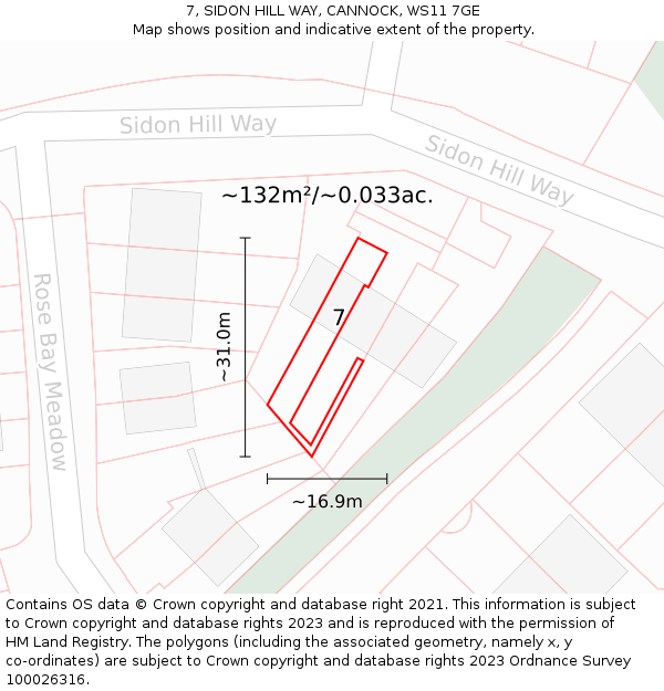 7, SIDON HILL WAY, CANNOCK, WS11 7GE: Plot and title map