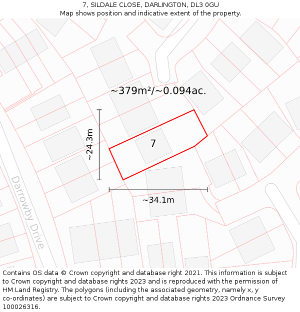 7, SILDALE CLOSE, DARLINGTON, DL3 0GU: Plot and title map