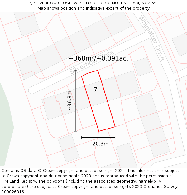 7, SILVERHOW CLOSE, WEST BRIDGFORD, NOTTINGHAM, NG2 6ST: Plot and title map