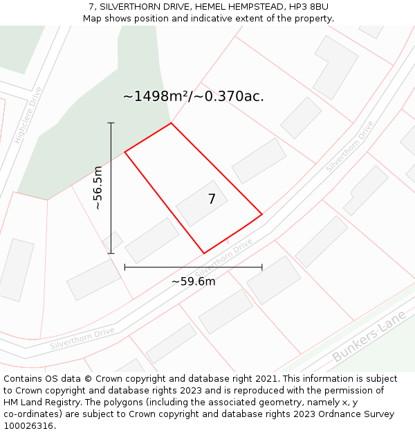 7, SILVERTHORN DRIVE, HEMEL HEMPSTEAD, HP3 8BU: Plot and title map