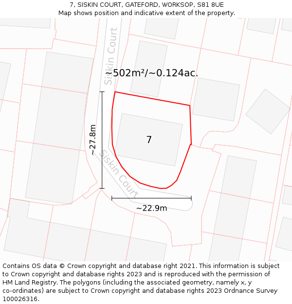 7, SISKIN COURT, GATEFORD, WORKSOP, S81 8UE: Plot and title map