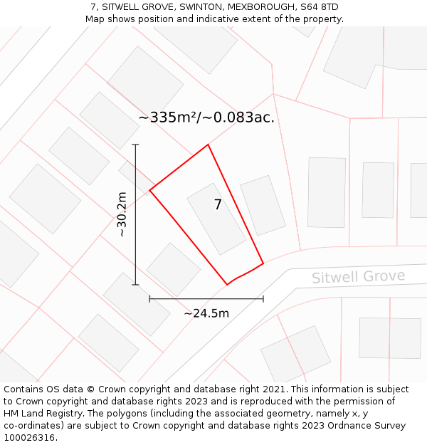 7, SITWELL GROVE, SWINTON, MEXBOROUGH, S64 8TD: Plot and title map