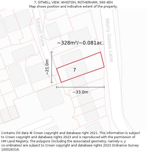 7, SITWELL VIEW, WHISTON, ROTHERHAM, S60 4EN: Plot and title map