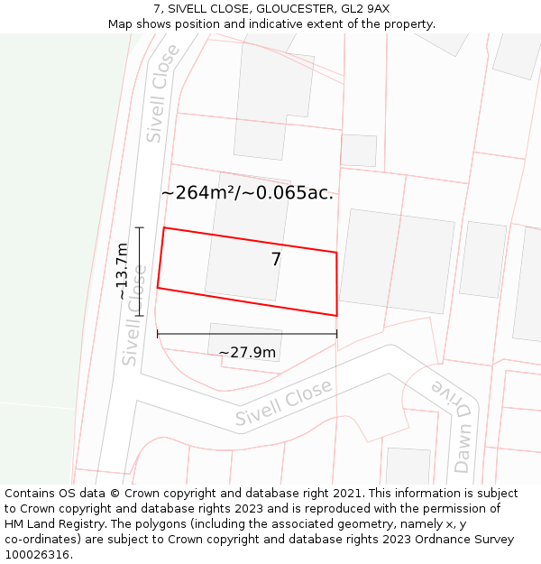 7, SIVELL CLOSE, GLOUCESTER, GL2 9AX: Plot and title map