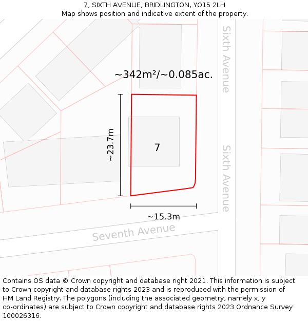 7, SIXTH AVENUE, BRIDLINGTON, YO15 2LH: Plot and title map