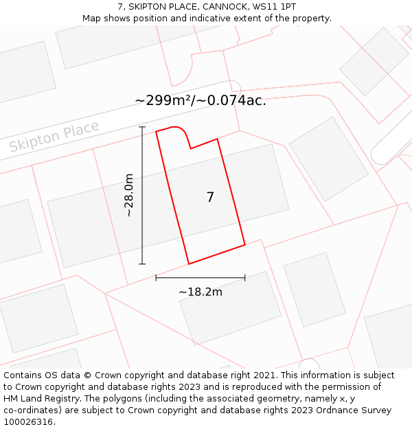 7, SKIPTON PLACE, CANNOCK, WS11 1PT: Plot and title map