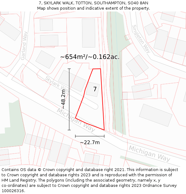 7, SKYLARK WALK, TOTTON, SOUTHAMPTON, SO40 8AN: Plot and title map