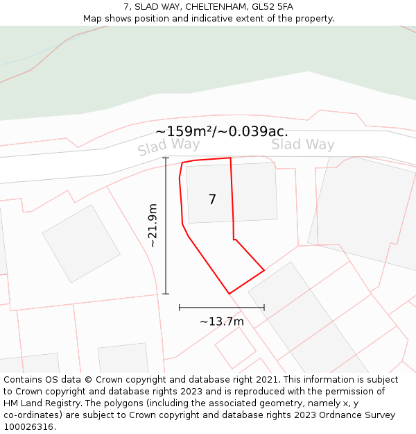 7, SLAD WAY, CHELTENHAM, GL52 5FA: Plot and title map