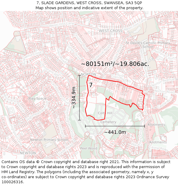 7, SLADE GARDENS, WEST CROSS, SWANSEA, SA3 5QP: Plot and title map