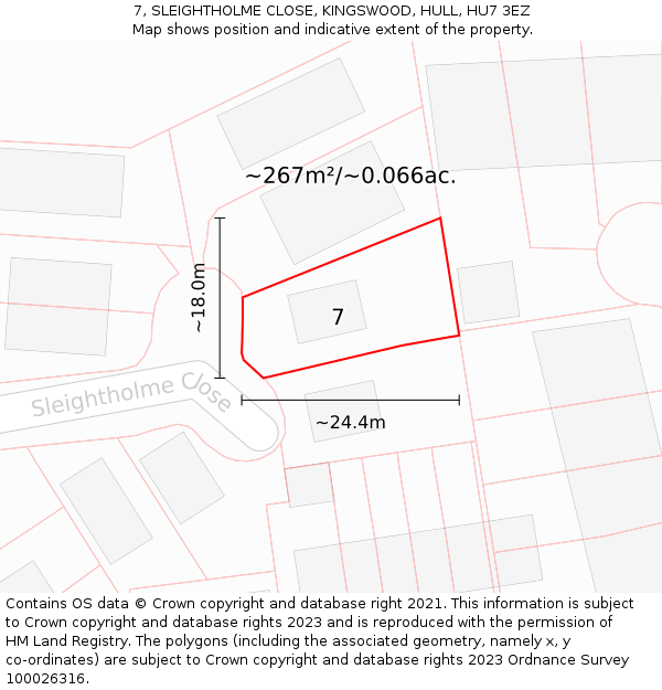 7, SLEIGHTHOLME CLOSE, KINGSWOOD, HULL, HU7 3EZ: Plot and title map