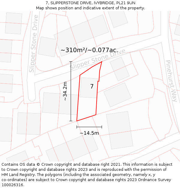 7, SLIPPERSTONE DRIVE, IVYBRIDGE, PL21 9UN: Plot and title map