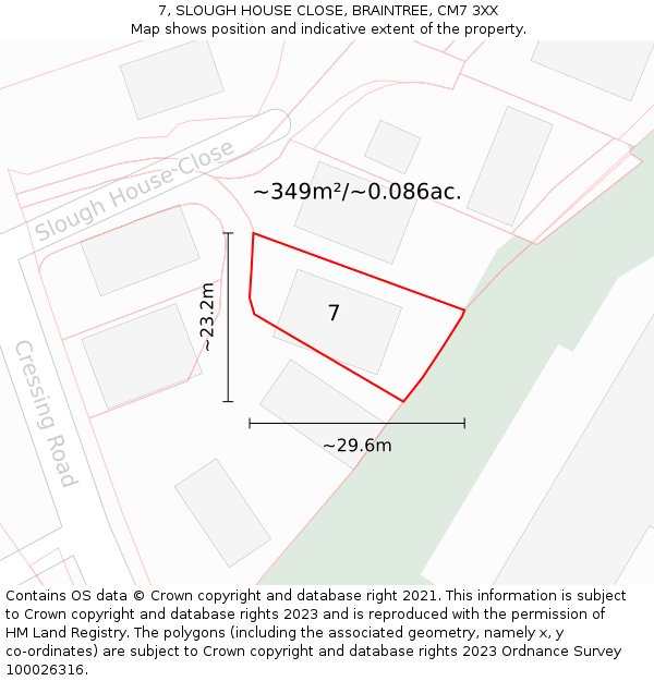 7, SLOUGH HOUSE CLOSE, BRAINTREE, CM7 3XX: Plot and title map