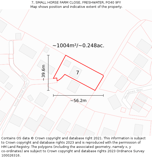 7, SMALL HORSE FARM CLOSE, FRESHWATER, PO40 9FY: Plot and title map