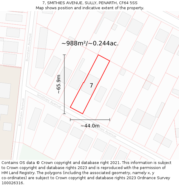 7, SMITHIES AVENUE, SULLY, PENARTH, CF64 5SS: Plot and title map