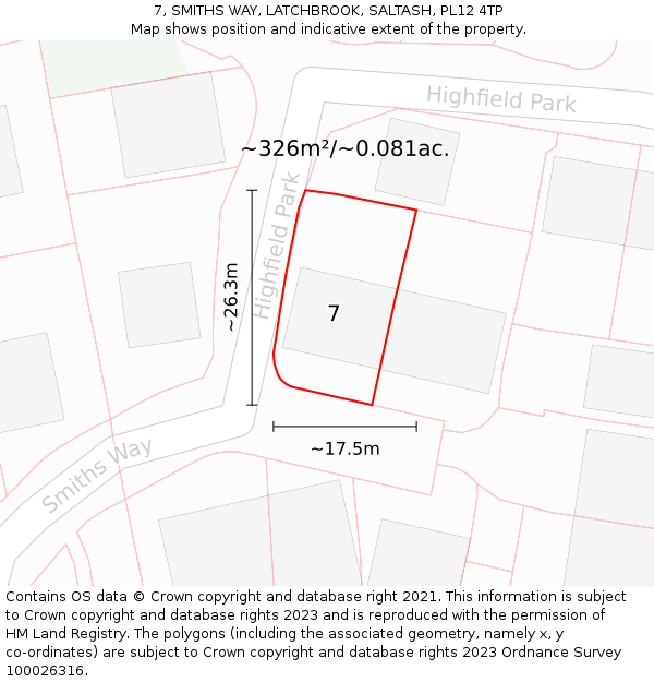 7, SMITHS WAY, LATCHBROOK, SALTASH, PL12 4TP: Plot and title map