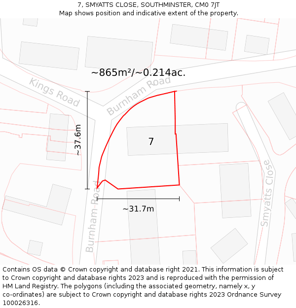 7, SMYATTS CLOSE, SOUTHMINSTER, CM0 7JT: Plot and title map