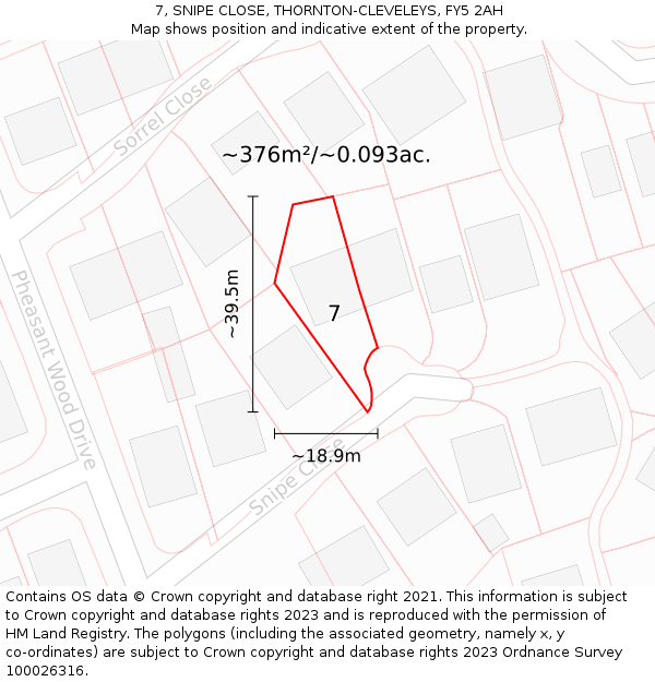 7, SNIPE CLOSE, THORNTON-CLEVELEYS, FY5 2AH: Plot and title map