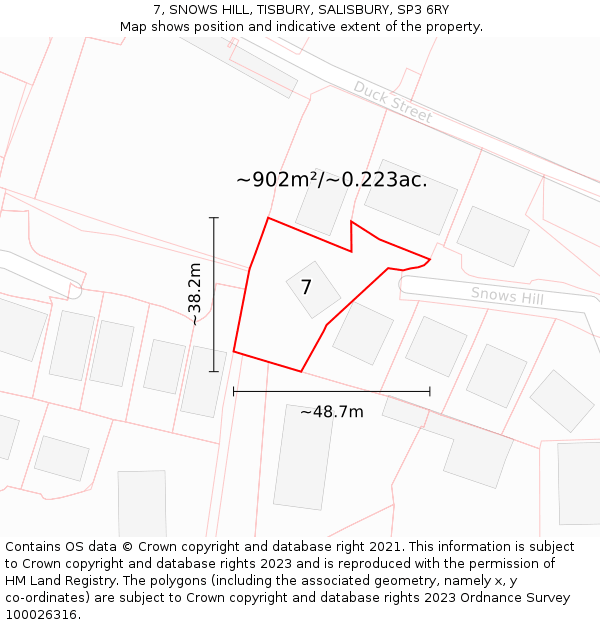 7, SNOWS HILL, TISBURY, SALISBURY, SP3 6RY: Plot and title map