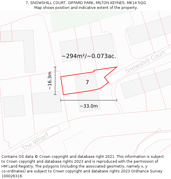 7, SNOWSHILL COURT, GIFFARD PARK, MILTON KEYNES, MK14 5QG: Plot and title map