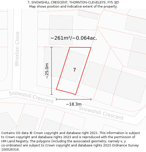 7, SNOWSHILL CRESCENT, THORNTON-CLEVELEYS, FY5 3JD: Plot and title map