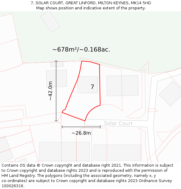 7, SOLAR COURT, GREAT LINFORD, MILTON KEYNES, MK14 5HD: Plot and title map