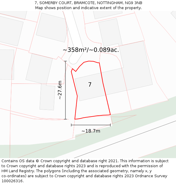 7, SOMERBY COURT, BRAMCOTE, NOTTINGHAM, NG9 3NB: Plot and title map