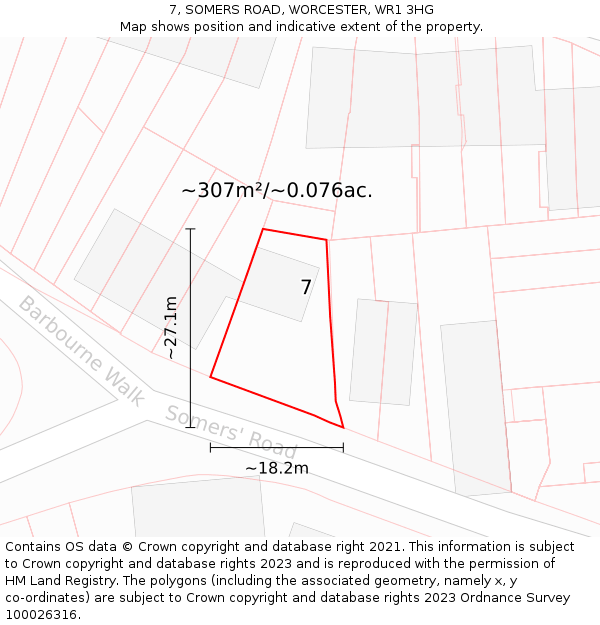 7, SOMERS ROAD, WORCESTER, WR1 3HG: Plot and title map