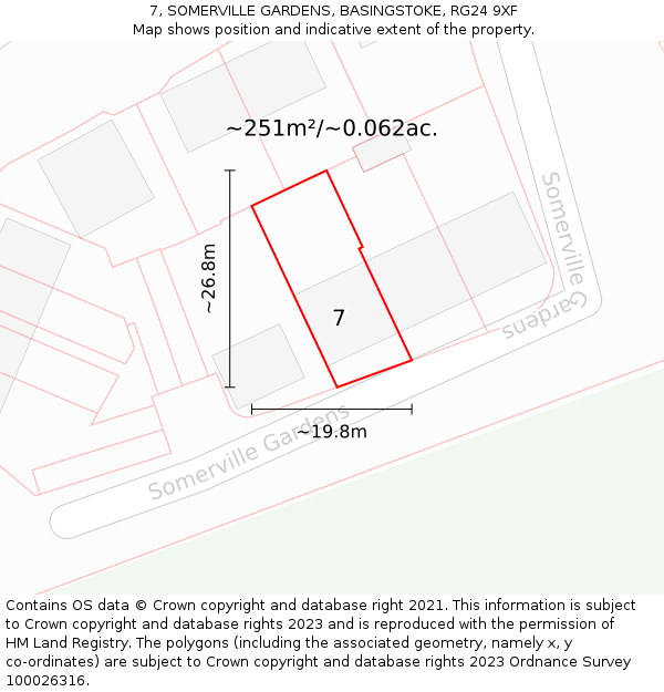 7, SOMERVILLE GARDENS, BASINGSTOKE, RG24 9XF: Plot and title map