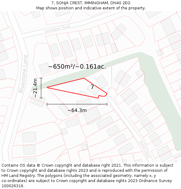 7, SONJA CREST, IMMINGHAM, DN40 2EG: Plot and title map