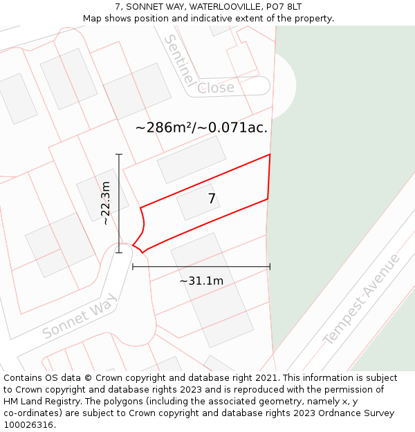 7, SONNET WAY, WATERLOOVILLE, PO7 8LT: Plot and title map