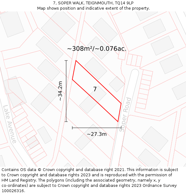 7, SOPER WALK, TEIGNMOUTH, TQ14 9LP: Plot and title map