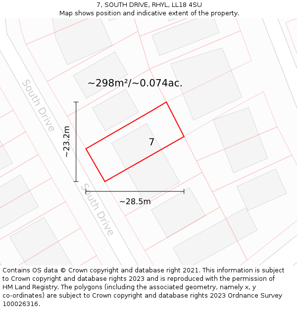 7, SOUTH DRIVE, RHYL, LL18 4SU: Plot and title map