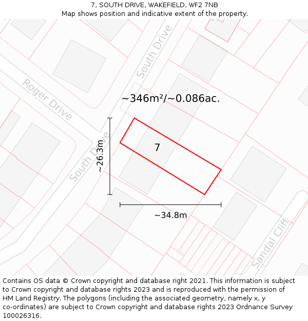 7, SOUTH DRIVE, WAKEFIELD, WF2 7NB: Plot and title map