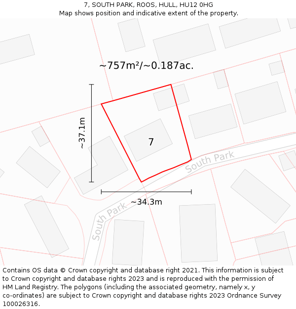 7, SOUTH PARK, ROOS, HULL, HU12 0HG: Plot and title map