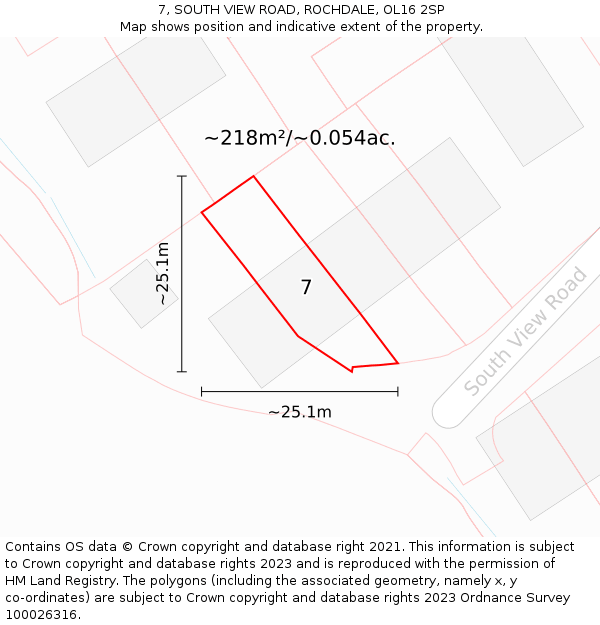 7, SOUTH VIEW ROAD, ROCHDALE, OL16 2SP: Plot and title map