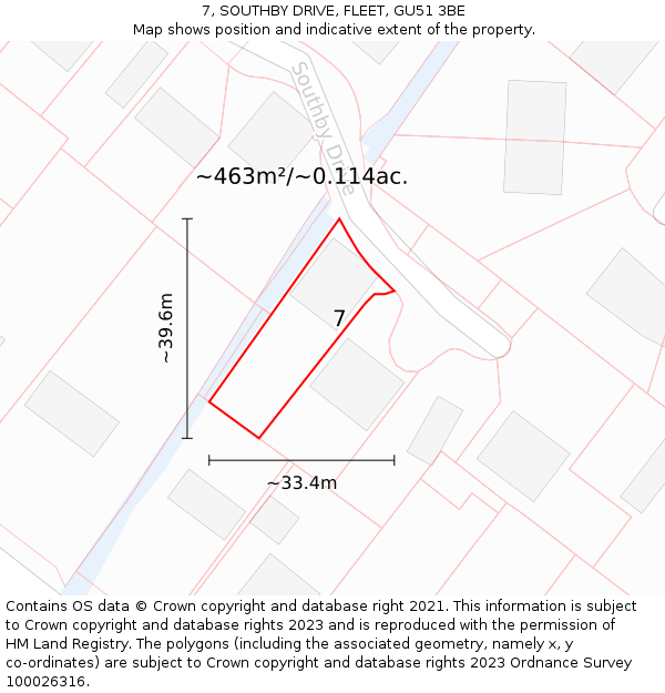 7, SOUTHBY DRIVE, FLEET, GU51 3BE: Plot and title map