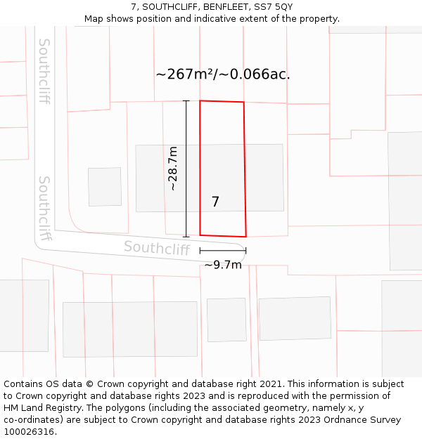 7, SOUTHCLIFF, BENFLEET, SS7 5QY: Plot and title map